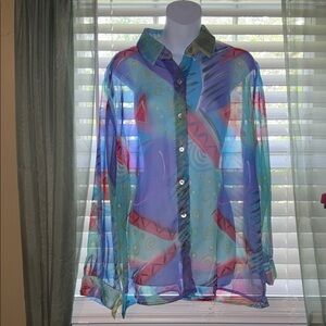 Drapers & Damon’s sheer colorful vintage blouse women’s size 14